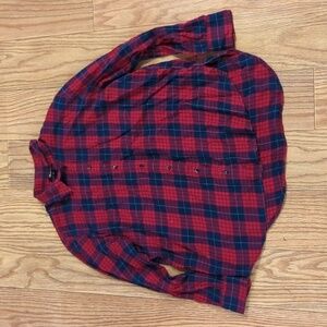 Madewell red & blue lightweight plaid shirt 100% cotton for layering, fall, M